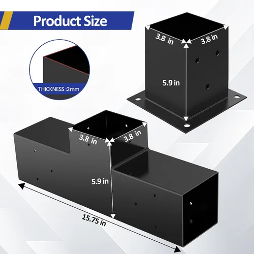 Vista 2 de JEXALINE Kit de pérgola de acero de aleación pesada con soportes en forma de T de 3 vías para madera de 4 x 4 pulgadas (real 3.6 x 3.6 pulgadas)