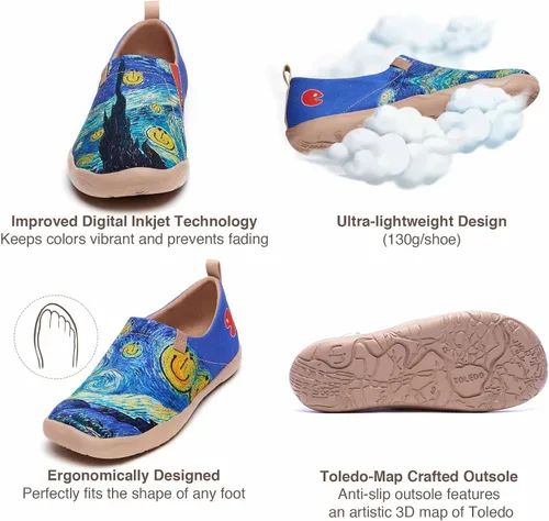 Vista 3 de UIN Zapatillas de lona para hombre, ligeras, planas, para caminar, informales, cómodas, pintadas, para viajes