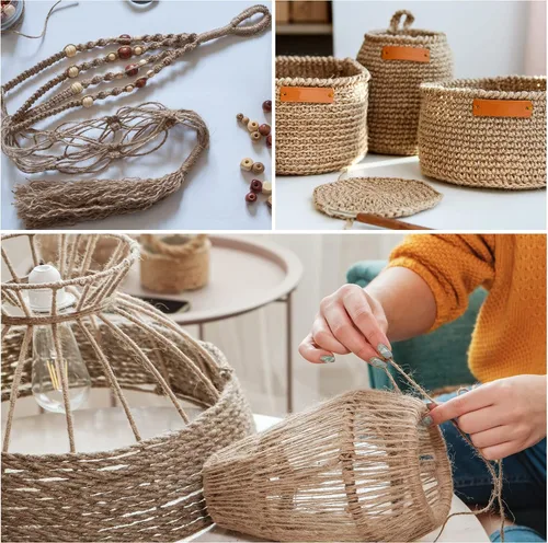 Vista 6 de uxcell Cuerda de yute natural de 0.039 in, 82 pies, 3 capas, cuerda de yute para manualidades y manualidades, para envolver adornos para decoración