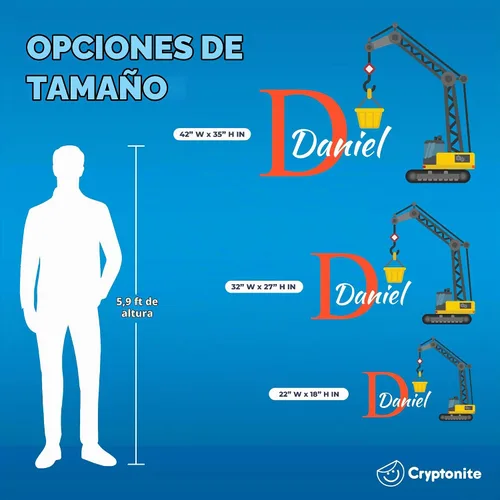 Vista 3 de Calcomanía de pared personalizada de grúa de construcción para niños pequeños, calcomanías de nombre personalizadas para paredes, decoración