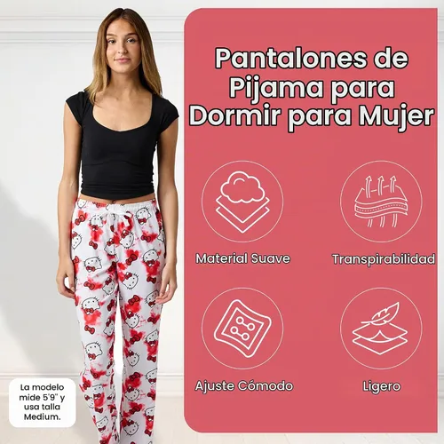 Vista 2 de Hello Kitty Anime Cartoon All Over Print Pantalones de pijama blancos para mujer