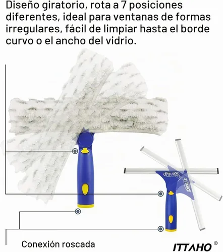 Vista 2 de Kit de limpieza de ventanas con poste extensible, escobilla de 10 pulgadas y combo de limpiador de microfibra de 11 pulgadas con poste de acero Azul