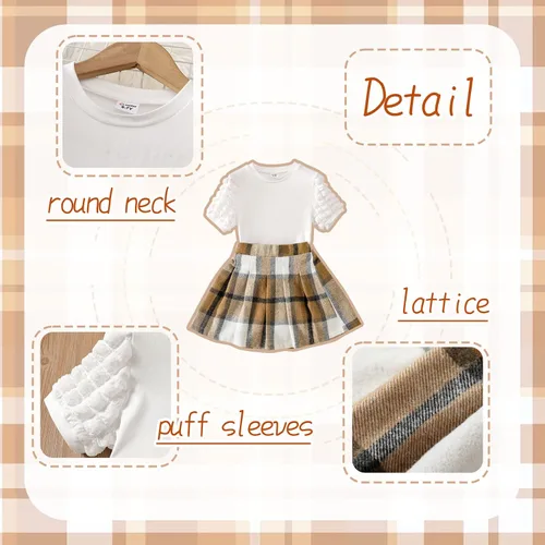Vista 3 de PATPAT Conjunto de 2 piezas para niñas con camiseta de manga larga y falda de pata de gallo con botones