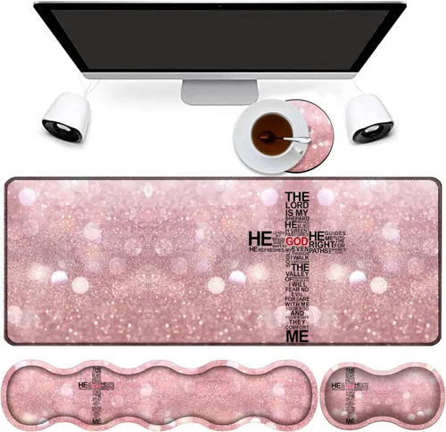 Vista 10 de Combo de alfombrilla de mouse 4 en 1, alfombrilla de mouse grande para juegos + soporte de muñeca para teclado + reposamuñecas de mouse + posavasos