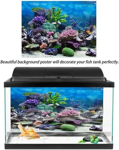 Vista 2 de FILFEEL Fondo de acuario decoraciones de peces imágenes de PVC adhesivo póster submarino decoración de papel adhesivo (24.0 x 11.8 in)