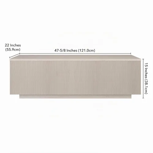 Vista 2 de Henn&Hart Mesa de centro rectangular acanalada de perfil bajo de 48 pulgadas para sala de estar, habitación familiar u oficina, color blanco aliso