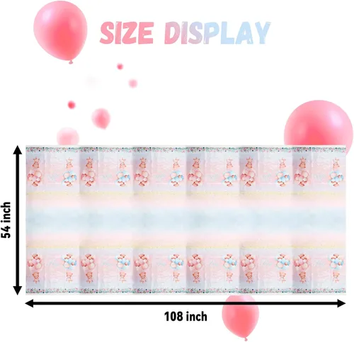 Vista 2 de Paquete de 3 manteles de oso de peluche, manteles de plástico para revelación de género, mantel impermeable rosa y azul para niños o niñas, baby