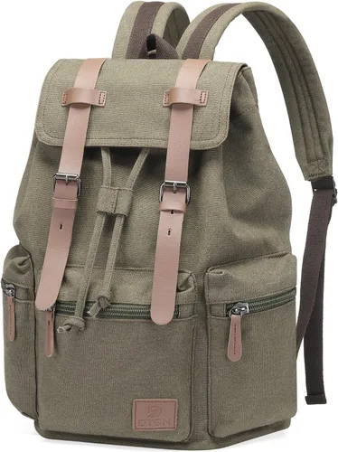 Vista 11 de DTGN Mochila de lona vintage para hombres y mujeres, mochila casual duradera con acento de cuero, se adapta a la universidad, trabajo, viajes y al