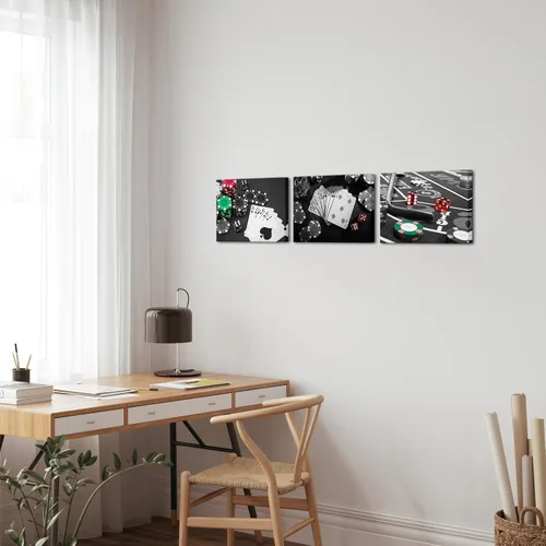 Vista 4 de Biuteawal 3 paneles de arte de pared blanco y negro con fichas, pintura sobre lienzo, póster de casino, impresión de obras de arte, pub, club, bar