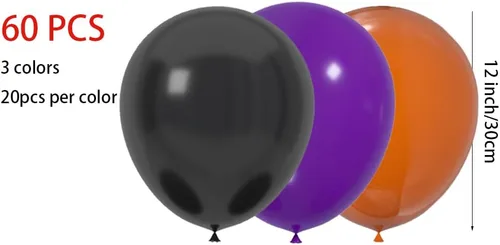 Vista 2 de 60 globos de látex de 12 pulgadas en negro, naranja y morado, Halloween, graduación, cumpleaños, baby shower, decoraciones de fiesta
