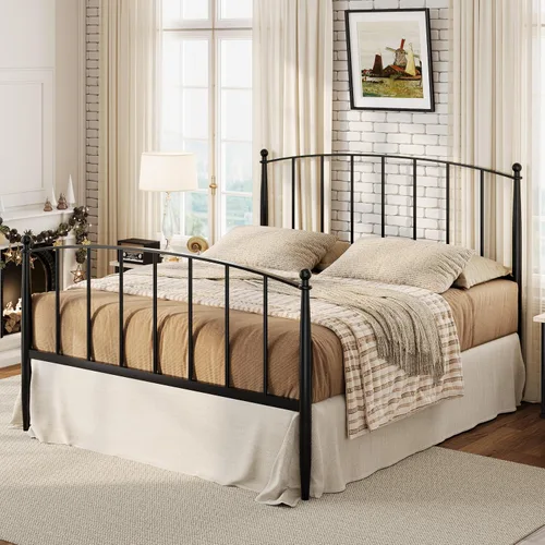 Vista 11 de SHA CERLIN Marco de cama con plataforma de metal tamaño King, cabecero de Negro
