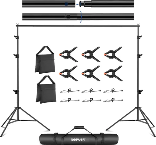 Vista 9 de Neewer Kit de soporte de fondo en forma de T, soporte de trípode ajustable de 8.5 pies de alto y barras transversales de 5 pies/1.5m de ancho con 6