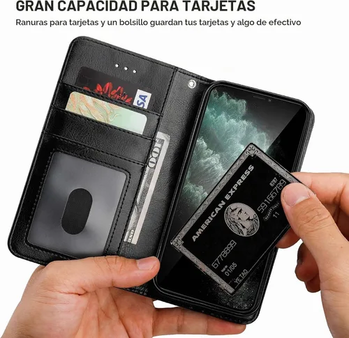 Vista 4 de Bocasal Funda tipo cartera compatible con iPhone 12 e iPhone 12 Pro con soporte para tarjetas de cuero PU magnética desmontable con soporte plegable