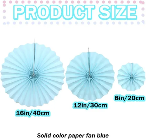 Vista 2 de CEEYSEE Paquete de 6 abanicos de papel colgantes redondos para decoración de fiestas, cumpleaños, bodas, eventos de graduación (azul/SLANS)