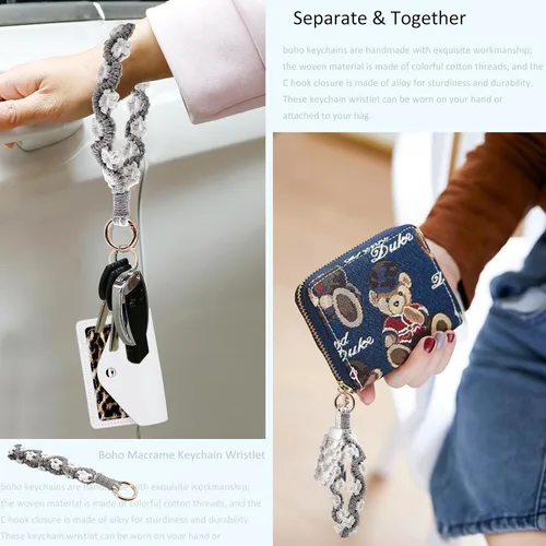 Vista 103 de BIHRTC Llavero de pulsera boho con soporte para lápiz labial, pulsera hecha a mano