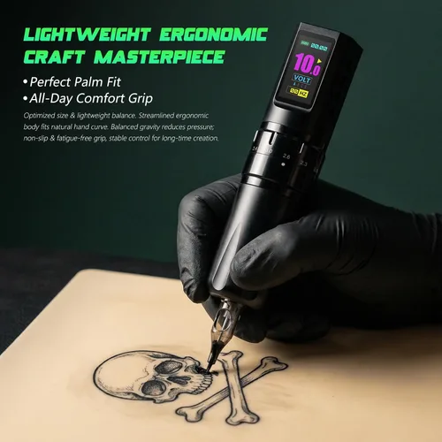 Vista 6 de Urex PYRO Kit de máquina de tatuaje, carrera ajustable 0.1-0.2 in, batería 1800mAh Kit negro 4728