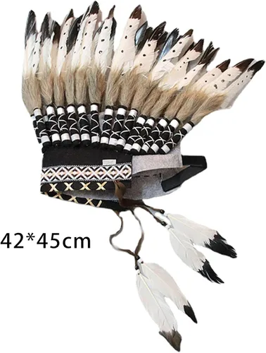 Vista 5 de Yiju Chief Indian Hat - Disfraz de tocado de plumas para disfraz de Halloween