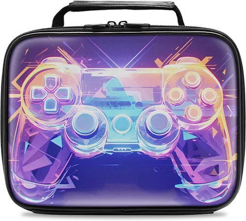 Vista 10 de Lonchera de cuero para niños, lonchera de cuero para niños, regalos para jugadores, lonchera aislada para videojuegos, lonchera portátil