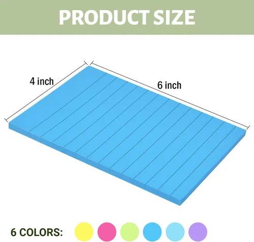 Vista 7 de Paquete de 12 notas adhesivas forradas de 4 x 6 pulgadas en colores brillantes, bloc de notas autoadhesivas con líneas, bloc de notas adhesivas
