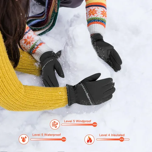 Vista 3 de ihuan Guantes impermeables de invierno para esquí de nieve para mujeres y hombres, clima frío, pantalla táctil térmica cálida para correr, ciclismo