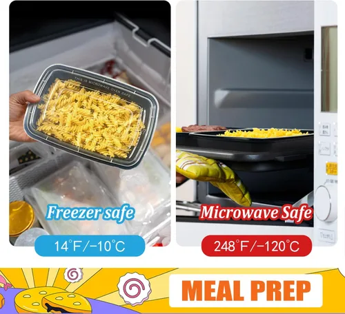 Vista 4 de Teivio Paquete de 20 recipientes de plástico reutilizables para preparación de comidas, 1 compartimento con tapas, contenedores de plástico Bento