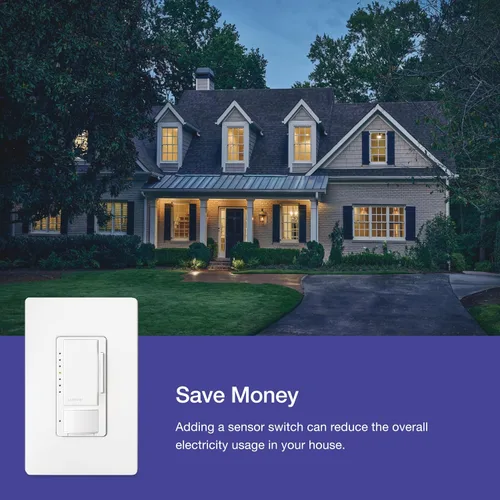 Vista 9 de Lutron Maestro Interruptor LED+ con sensor de movimiento/atenuador con placa de pared 150W LED Un polo/múltiples ubicaciones MSWCL-OP153M-WH