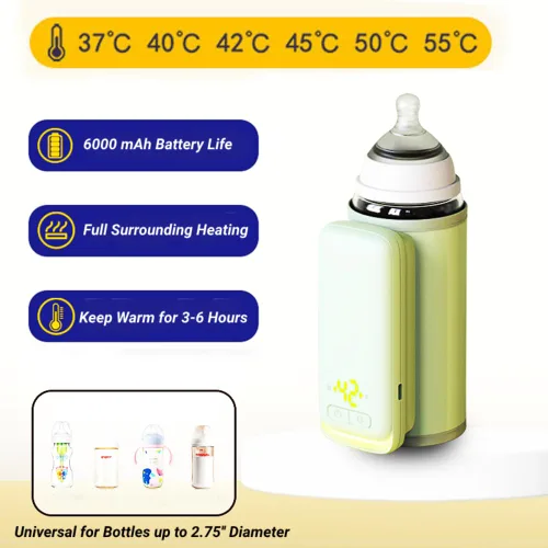 Vista 3 de Calentadores de biberones portátiles – Calentador de biberones recargable por USB, calentador de biberones para viajes con pantalla digital, batería