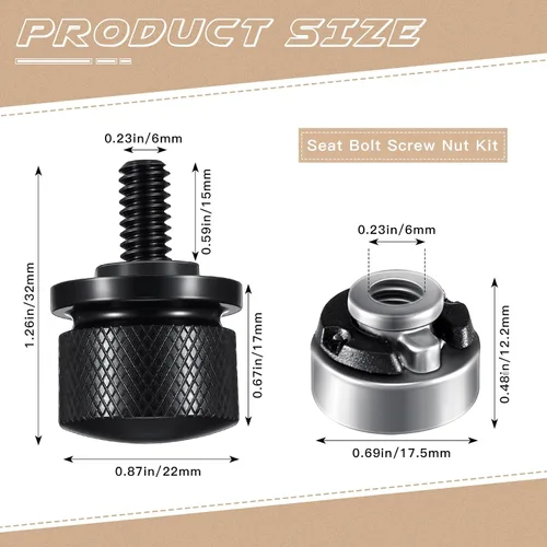 Vista 2 de Therwen Kit de 8 tuercas de tornillo de asiento, kit de tuercas de asiento de guardabarros, rosca de 1/4-20, compatible con Harley-Davidson