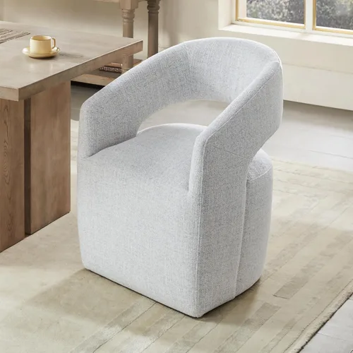 Vista 9 de KISLOT Sillas de comedor tapizadas con ruedas, sin montaje, moderno sillón de barril con rodillos para comedor, dormitorio, sala de estar, sala