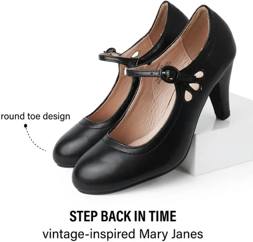 Vista 5 de J. Adams Pixie Mary Jane - Zapatos Oxford para mujer, bonitos tacones altos de gatito, zapatos retro vintage para mujer de los años 50, zapatos