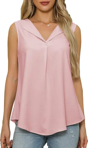 Vista 2 de LIENRIDY Camisetas sin mangas para mujer, cuello en V, de gasa, casuales, 2023