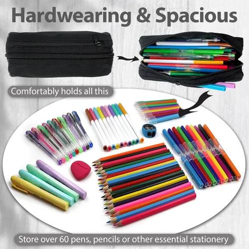 Vista 5 de Estuche para lápices de papelería de moda, color negro, gran capacidad, para organización, bolsa estética con cremallera, estuche organizador