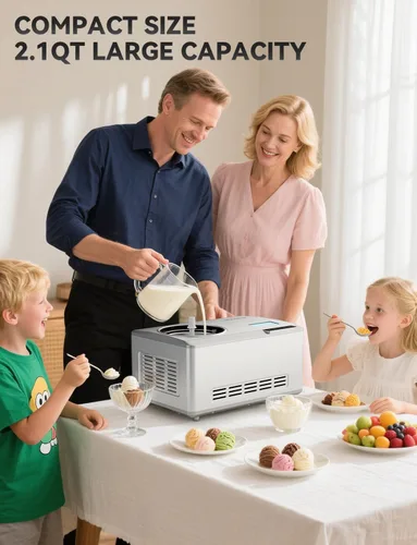 Vista 7 de COUPLUX Máquina para hacer helados, máquina de helado de 2.1 cuartos de galón de congelación más rápida con compresor integrado, fácil de operar