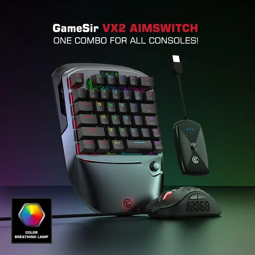 Vista 3 de Gaming Keyboard and Mouse for PS4Xbox OneXbox Series XSNintendo SwitchPC GameSir VX2 AimSwitch Wireless Keyboard and Mouse Adapter with RGB Backlit
