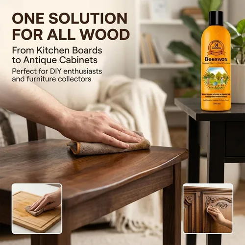 Vista 3 de CARGEN Pulidor de madera para muebles de cera de abejas, condimento de madera, aceite de cera de abejas para madera, pulidor y acondicionador