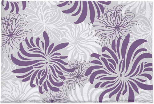 Vista 5 de Tapete de felpa esponjosa absorbente para entrada de piso, patrón floral, suave, lanudo y antideslizante, alfombra de baño de flores moradas