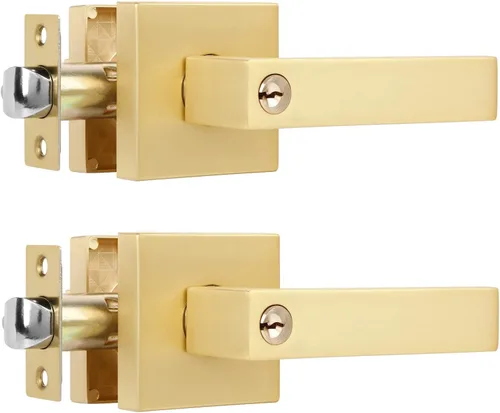Vista 18 de Paquete de 1 perilla de puerta dorada de privacidad, perilla cuadrada de latón para baño, manija de puerta dorada interior bloqueada
