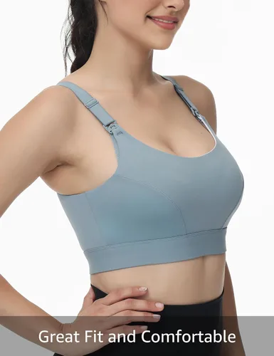 Vista 2 de HOFISH Nursing Bras for Breastfeeding Nursing Sports Bra with Support Racerback Maternity Bra Medium Impact