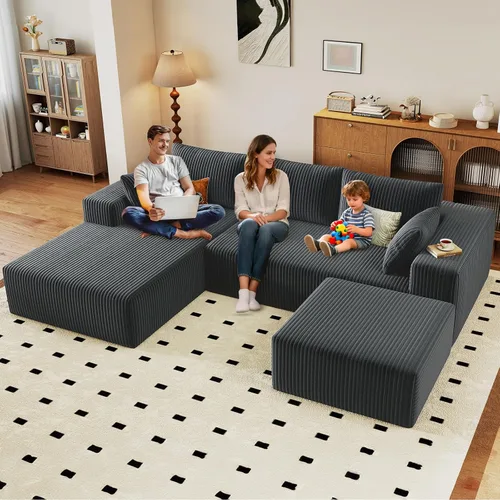 Vista 53 de Lakifun Sofá en Forma de L de 107" con Otomana, Seccional Modular Moderno Sofá Cómodo en Forma de U Nube, Asiento Profundo, Chaise Longue Cama