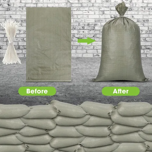 Vista 6 de Nuenen 300 bolsas de arena resistentes con lazos, bolsas de arena de polipropileno tejidas vacías a granel para inundaciones de huracanes, bolsas