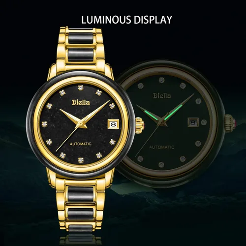 Vista 4 de Diella Reloj mecánico automático para mujer, reloj de lujo impermeable con espejo de cristal de zafiro (modelo AD6001L)
