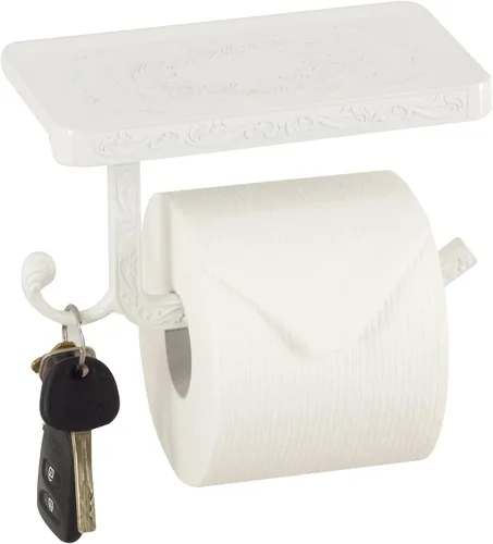 Vista 8 de Neater Nest Soporte de papel higiénico reversible con estante para teléfono, estilo decorativo (blanco)