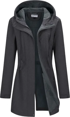 Vista 7 de 33,000ft Chaqueta larga Softshell para mujer con capucha, forro polar, resistente al viento, cálida, impermeable, rompevientos Negro