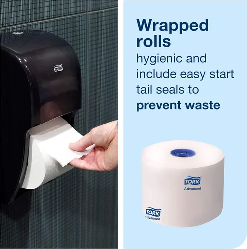 Vista 5 de Tork Rollo de papel higiénico de alta capacidad blanco T26, 36 x 1000, 110292A Compatible con dispensadores T26, rollos avanzados de 2 capas