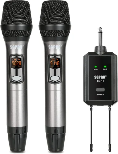 Vista 12 de SGPRO Juego de micrófonos inalámbricos multiusos, receptor compacto, función de silencio, indicador de batería para cantar, DJ, discurso, aula