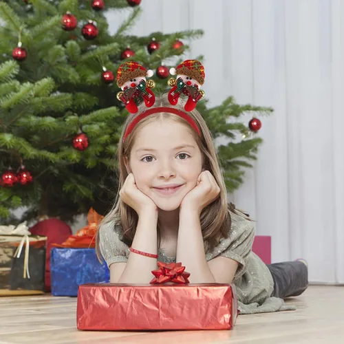 Vista 4 de Juego de 12 diademas y sombreros de Navidad para fiestas, decoración navideña para fiestas de temporada navideña y accesorios para cabina de fotos