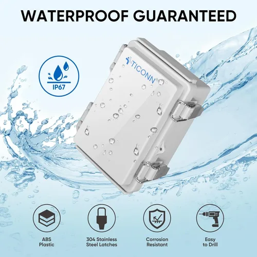 Vista 2 de TICONN - Caja de conexiones eléctricas impermeable IP67 con carcasa de plástico ABS con tapa con bisagras con placa de montaje, soportes de pared