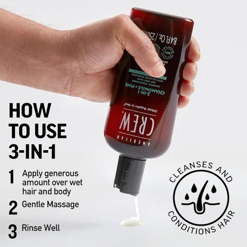 Vista 7 de AMERICAN CREW Manzanilla y pino 3 en 1, champú, acondicionador y gel de baño para hombres, regalo de cuidado del cabello para él, fragancia calmante