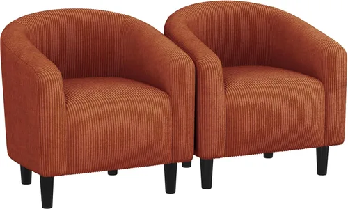 Vista 20 de Yaheetech Sillas de sala de estar, juego de 2 sillas decorativas de terciopelo, acogedoras sillas de barril con acolchado suave para sala de estar