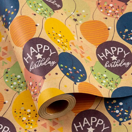 Vista 10 de MAYPLUSS Rollo de papel de regalo de feliz cumpleaños de los SS, envoltura de regalo de Kraft vintage Papel de regalo de 17 pulgadas x 33 pies